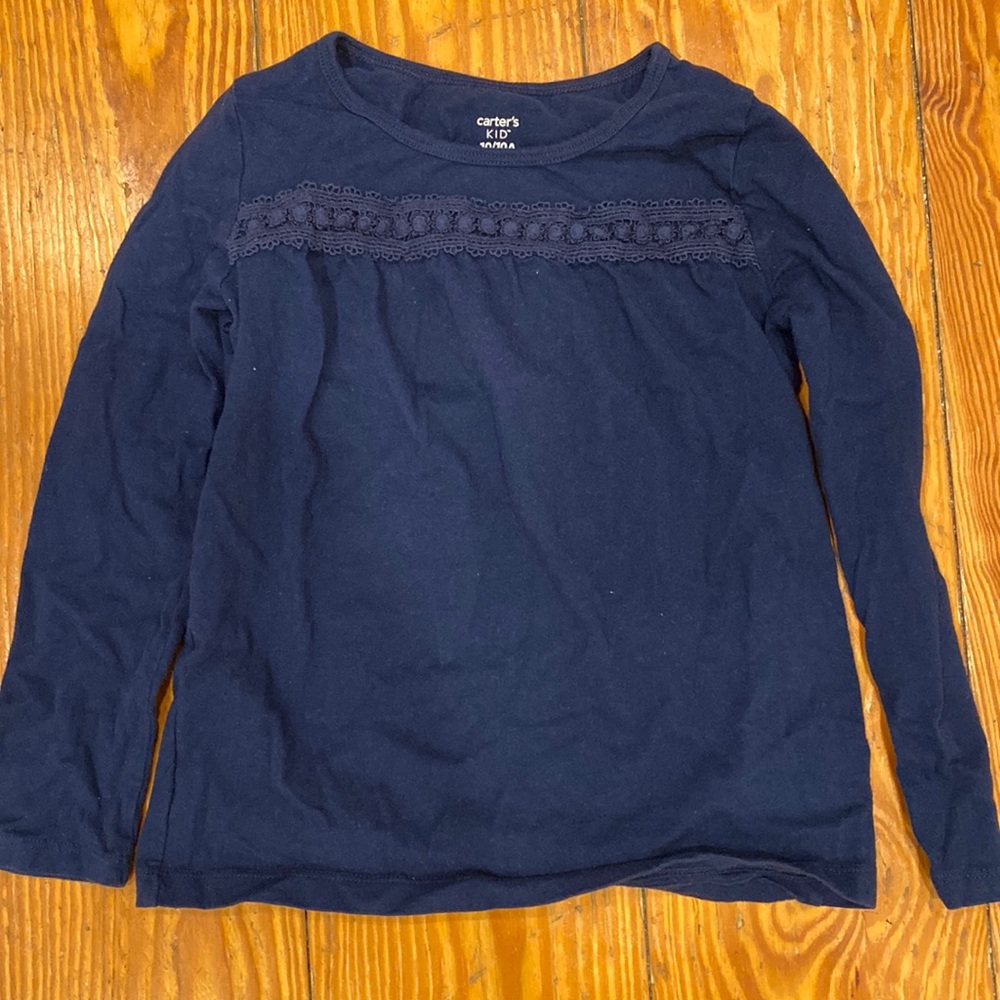 Girls navy long sleeve cotton t shirt